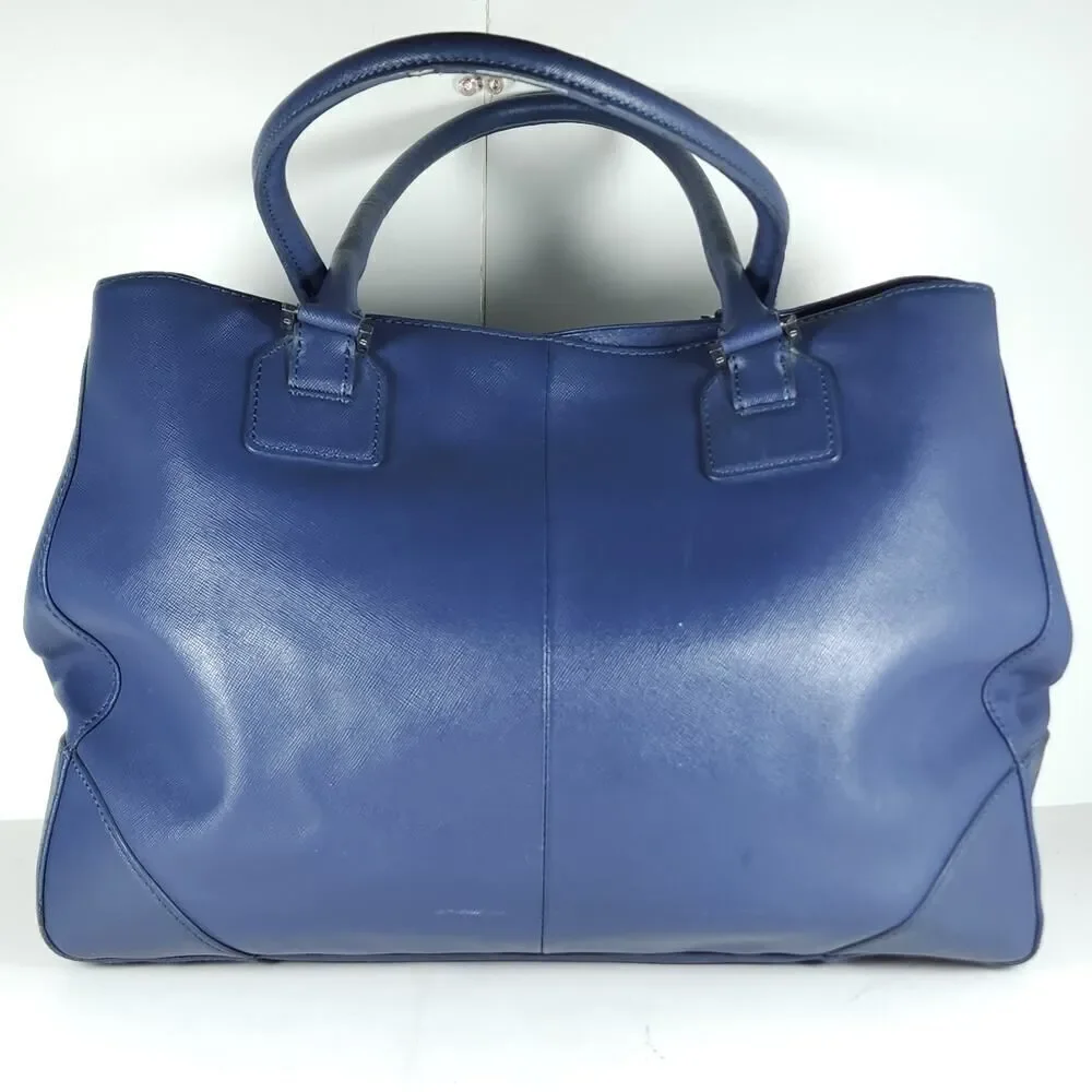 Tory Burch Robinson East West Blue Leather Large Top Handle Tote Bag Handbag